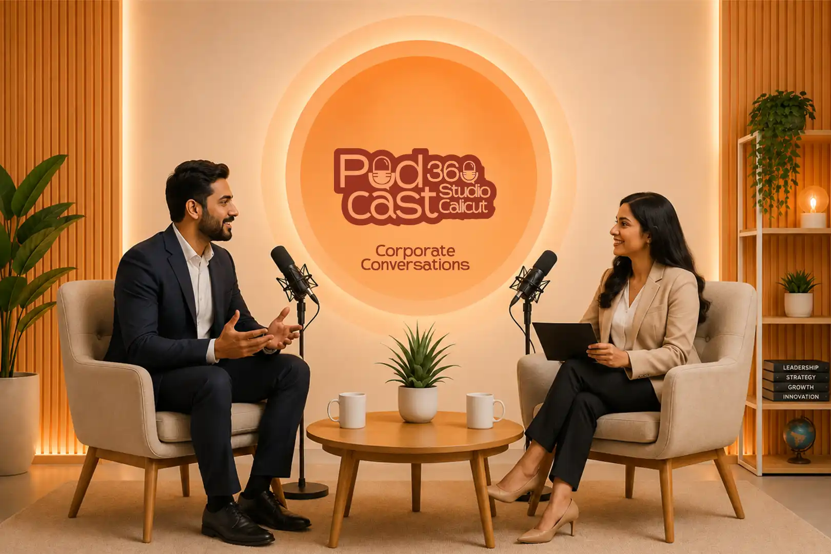 Corporate conversation podcast setup